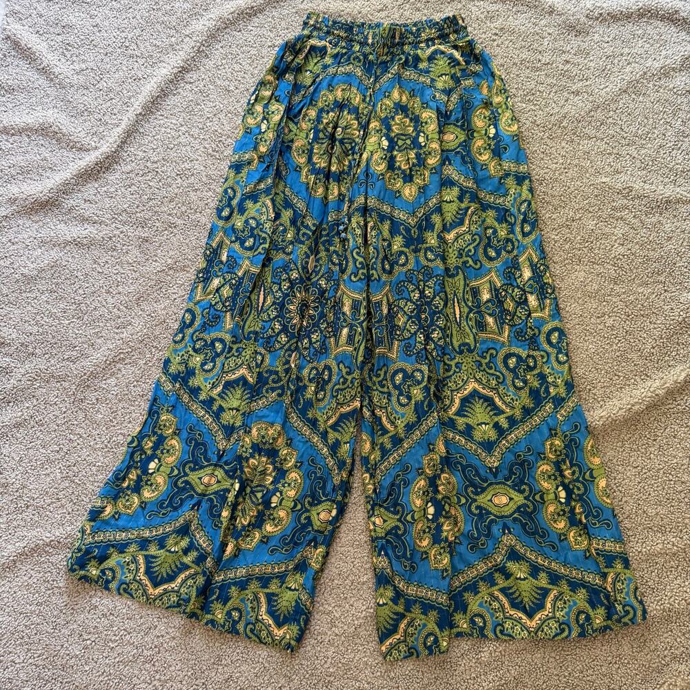Farm Rio Paisley Print Palazzo Blue Green Wide Leg Lounge Pants Size P / XS